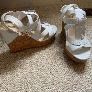 Guess - White Harlea Cork Wedge Sandal